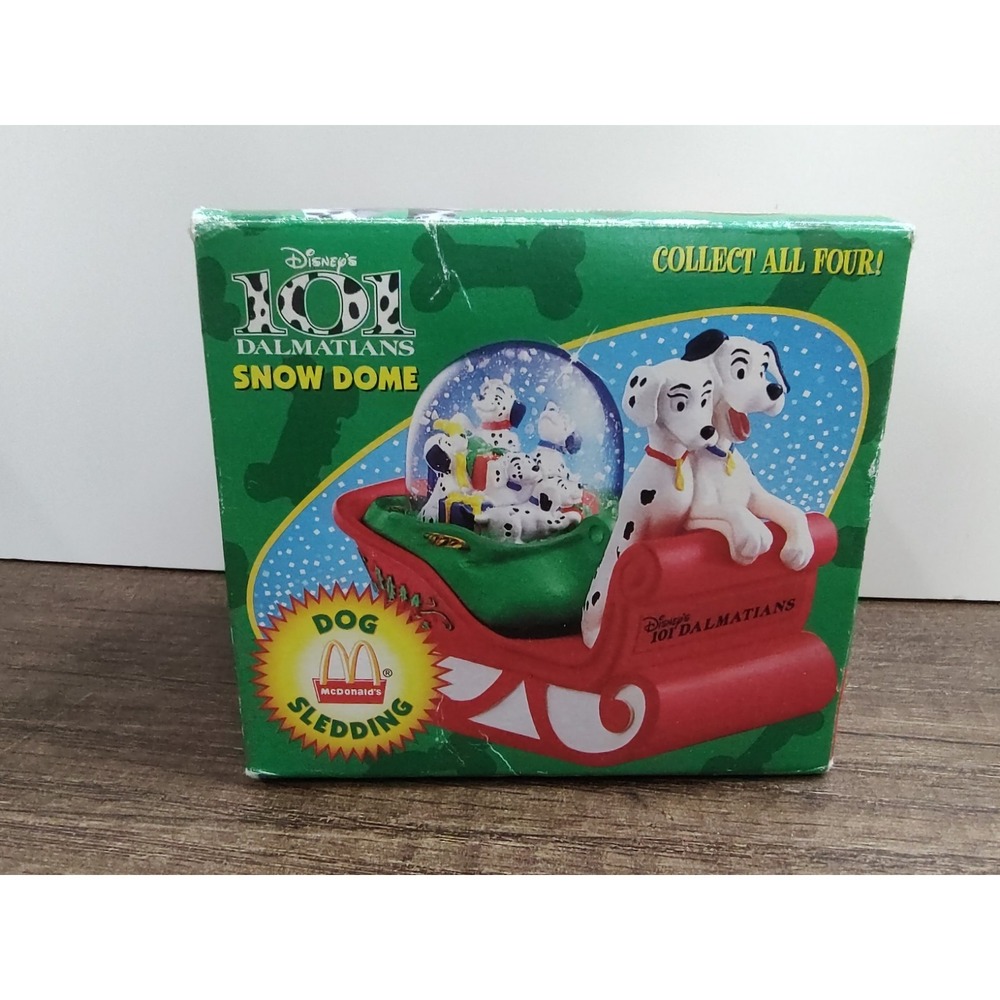101 Dalmations Snow Dome Vintage McDonald's Toy Disney Dog Sledding 1996 Sealed